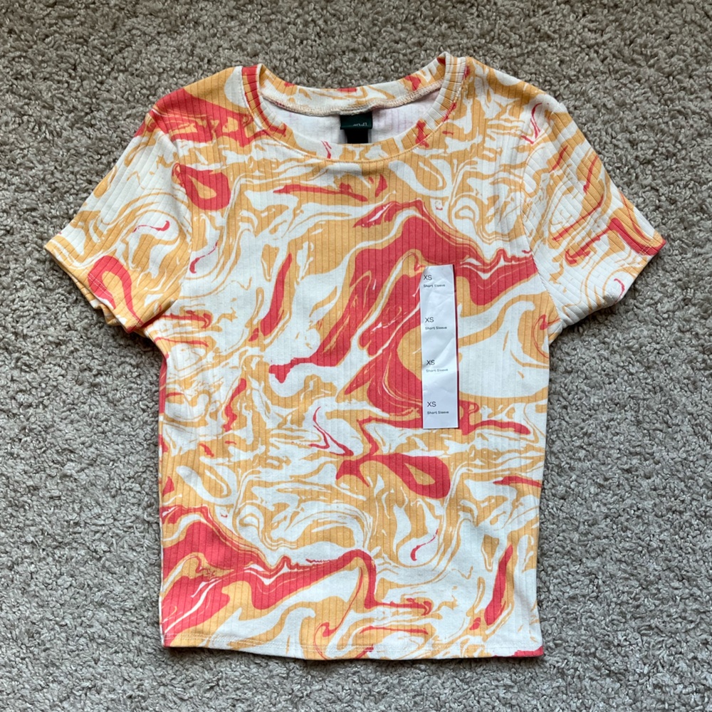 Women’s Short Sleeve Slim Baby T-Shirt - Wild Fable Orange Marble XS